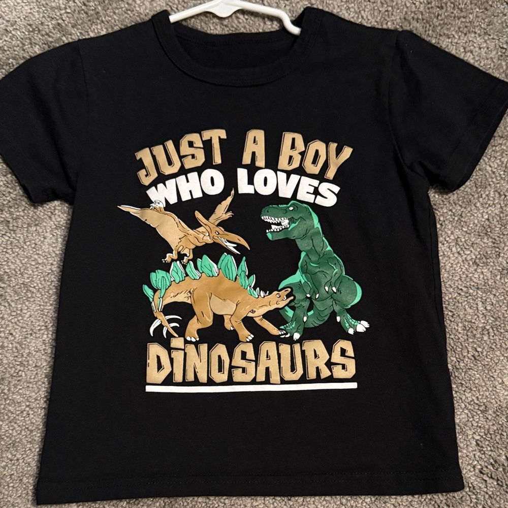 Black Kids Tee "Just a Boy Who Loves Dinosaurs"